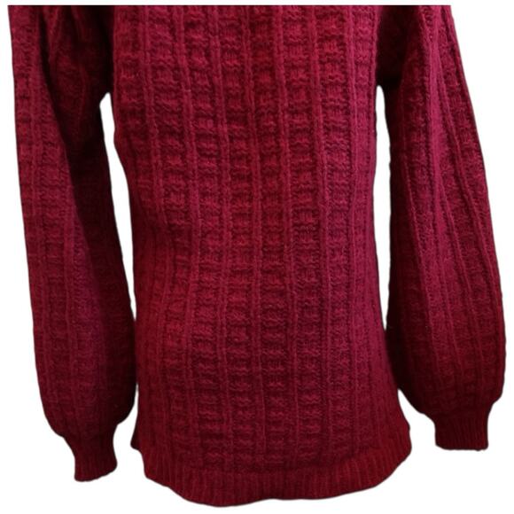 Faherty Aria Burgundy Wool and Alpaca Knit Sweater V-Neck Balloon Sleeves Size S - Picture 12 of 15